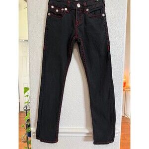 True Religion Ricky Relaxed Straight Jeans Black Red Stitch Men’s Size 28